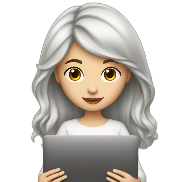 Programmer Girl With Brown Hair Working With MacBook | AI Emoji Generator