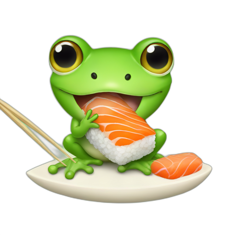 Cute Baby frog eating sushi