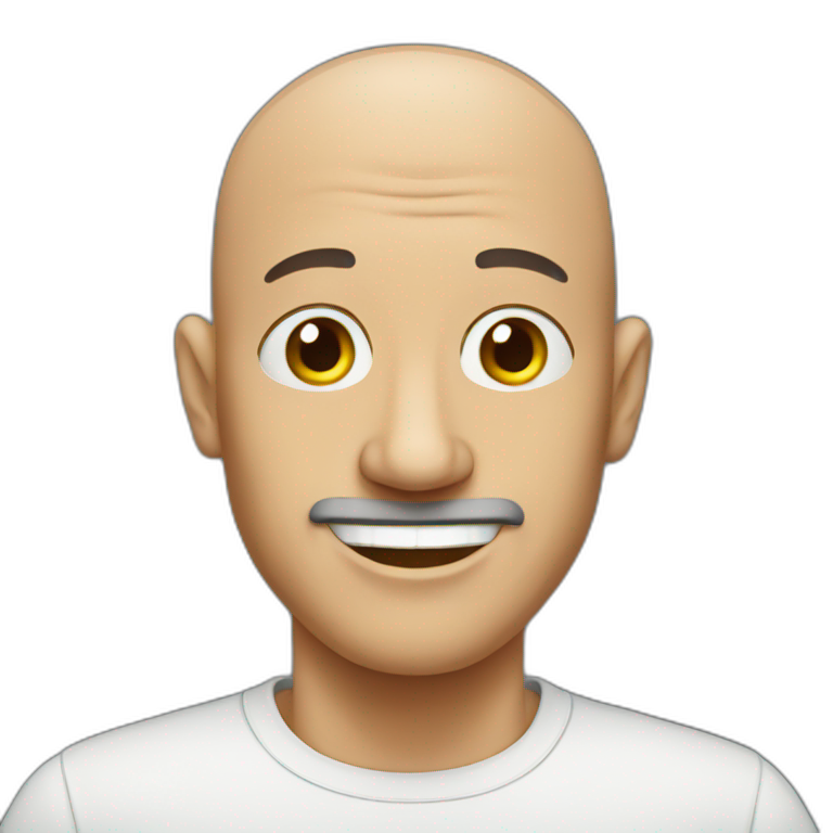 A bald guy with a rond head with big eyebrow | AI Emoji Generator