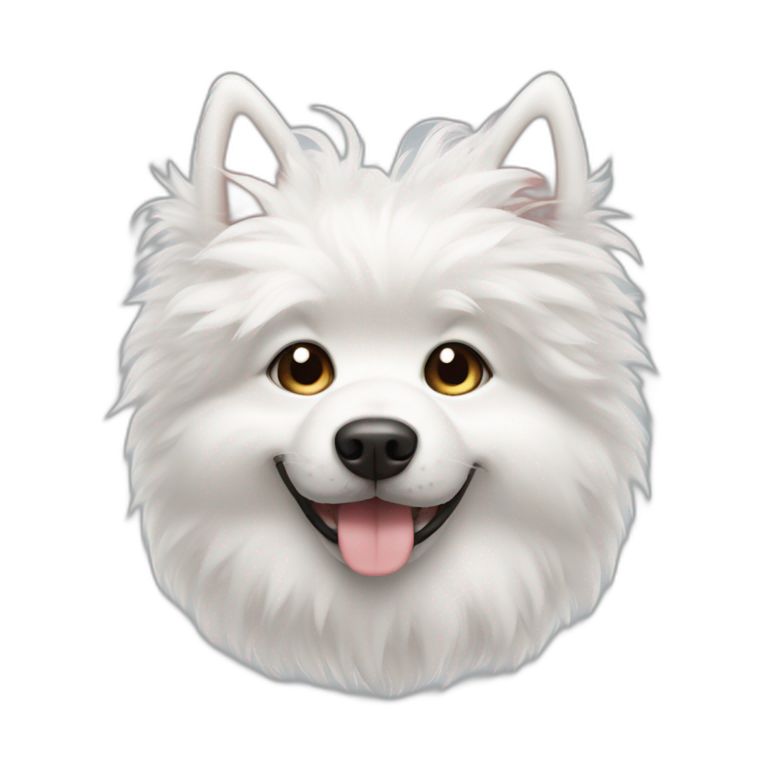 A white fluffy dog with brownish ears | AI Emoji Generator