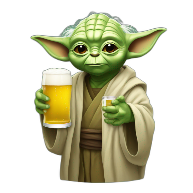 Yoda drinking a beer | AI Emoji Generator