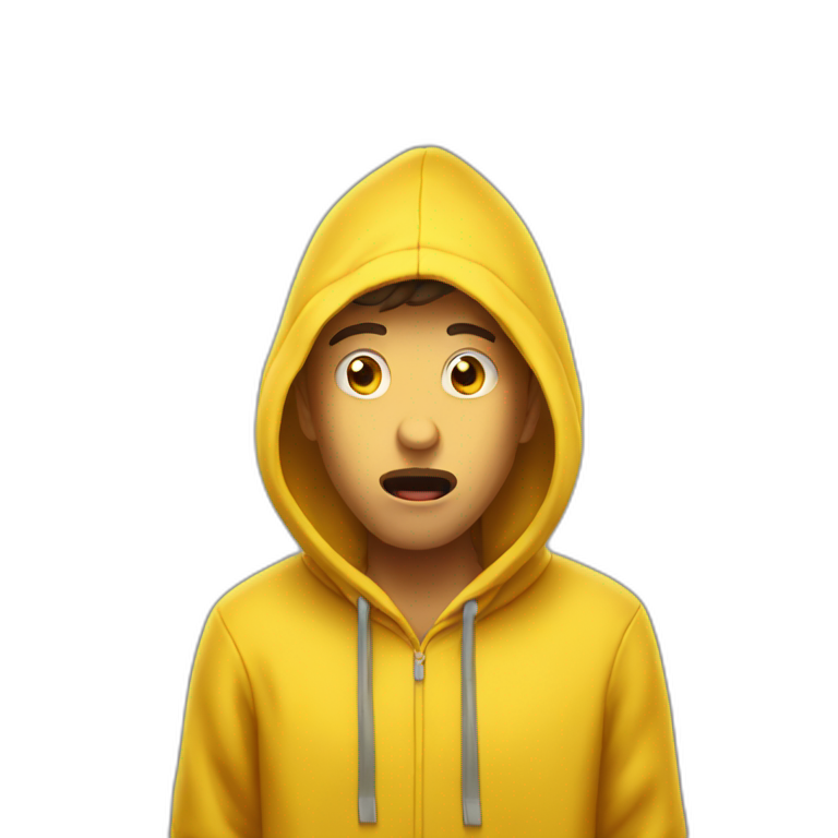 Guy In A Yellow Hoodie Is Shocked, Covering His Mouth With Hand 