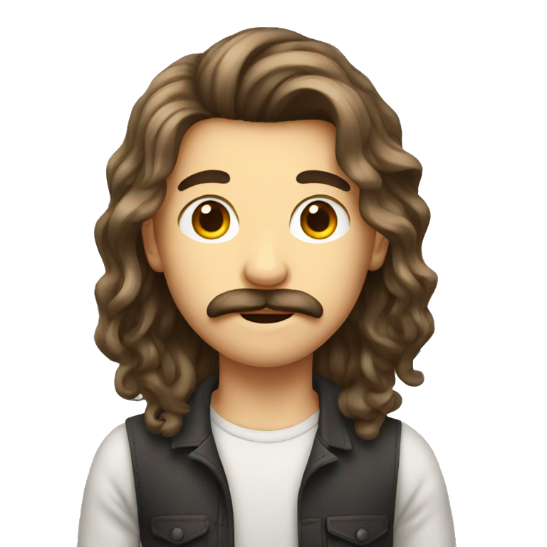 dark brown long hair boy with small moustache | AI Emoji Generator