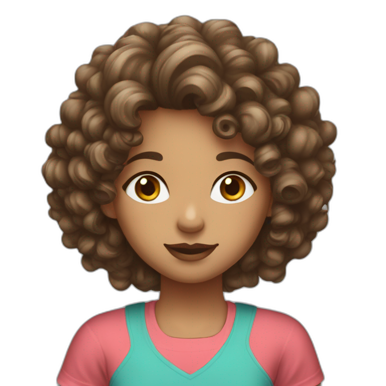 face of midle easten curly tenage girl with brown hair in T-shirt | AI ...