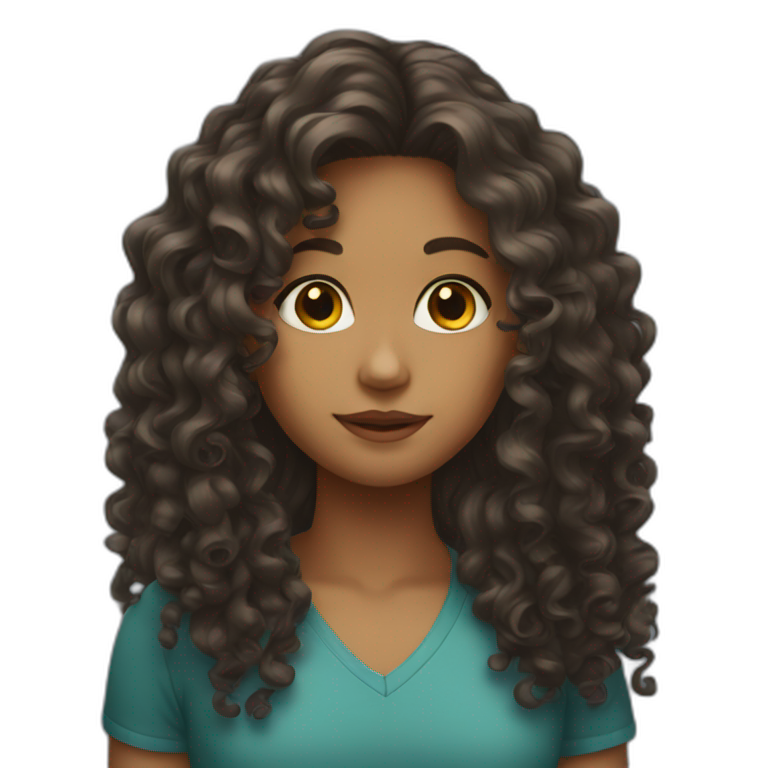 Long Curly hair girl with glasses | AI Emoji Generator