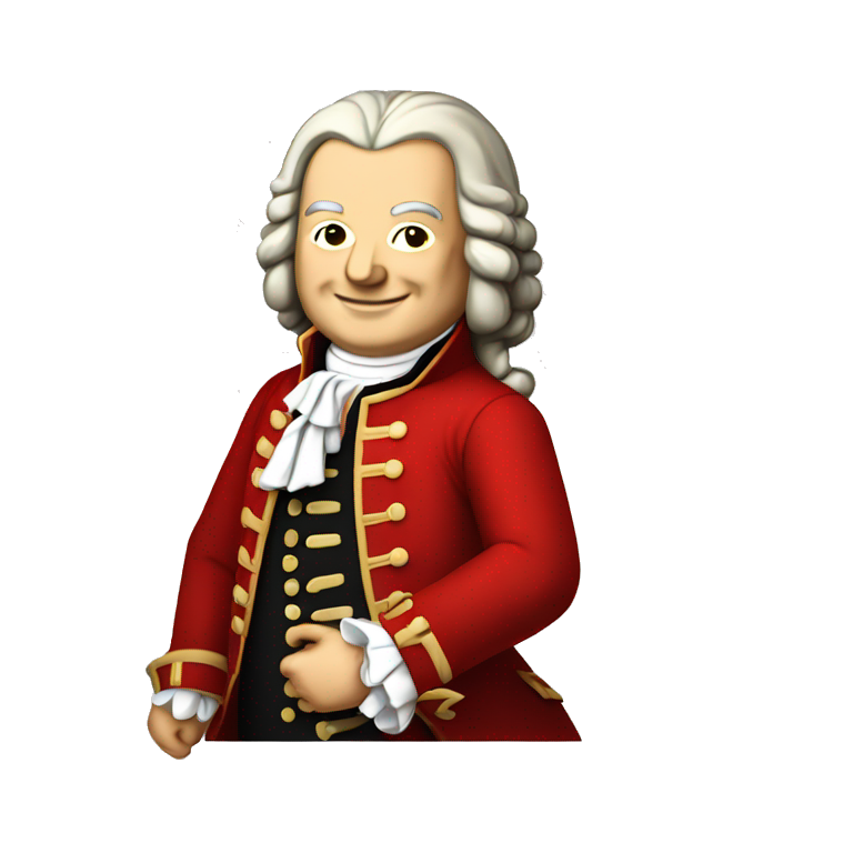 johann sebastian bach standing with red jacket | AI Emoji Generator