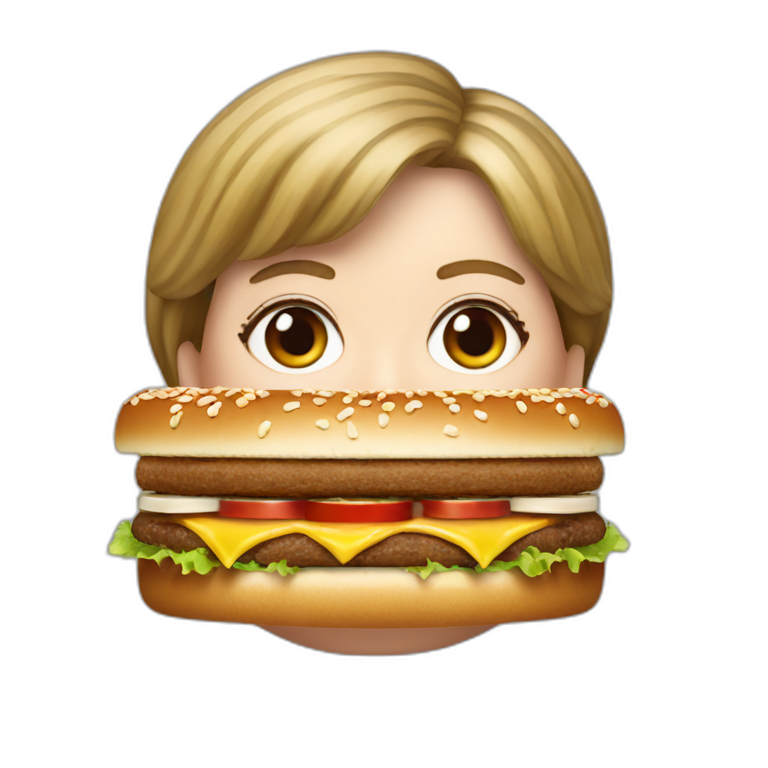 Hyperrealist angela merkel eat bigmac | AI Emoji Generator