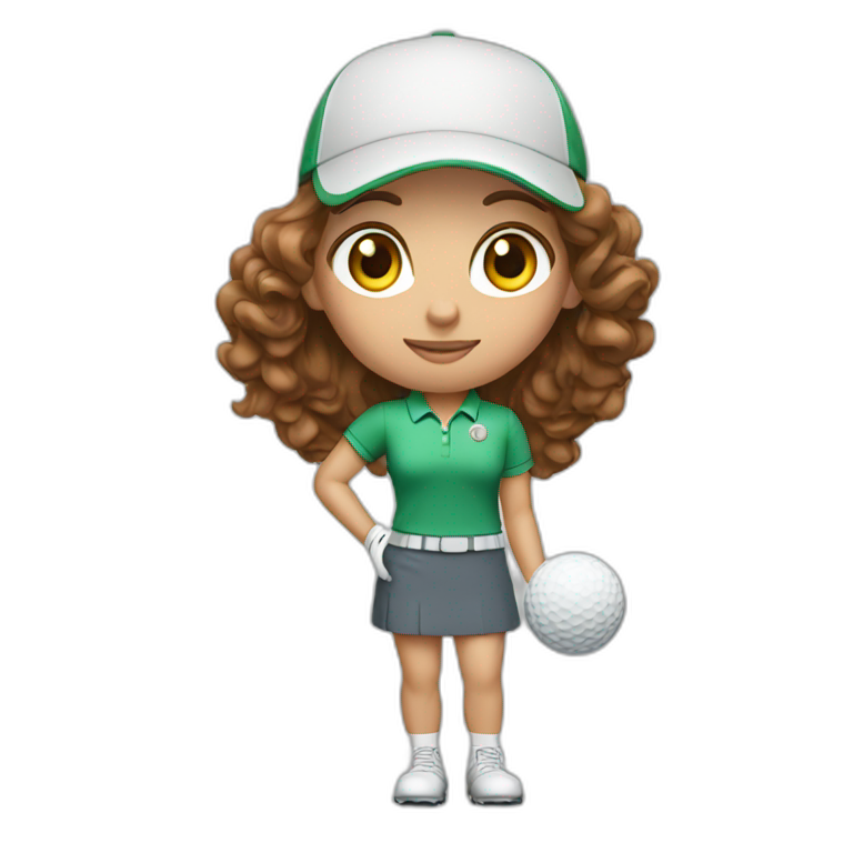 female with brown wavy hair dressed in golfwear with golf club and golf ...