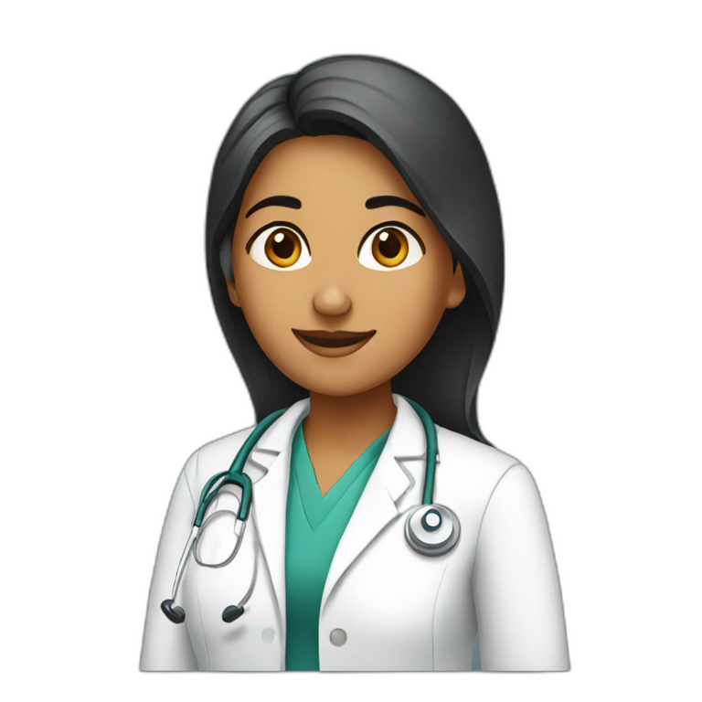 A blonde female doctor face, happy, oblique view | AI Emoji Generator