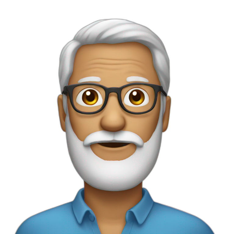 Gray haird 60 years old man with beard and green eyes | AI Emoji Generator