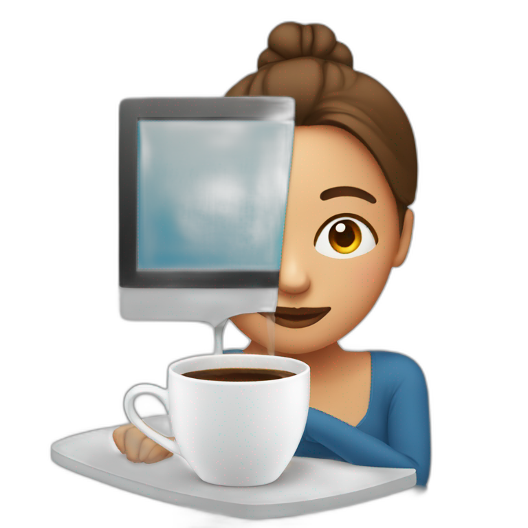 Woman With Pale Skin And Brown Hair Behind A Computer Juggling With Coffee Cups Ai Emoji Generator 9825