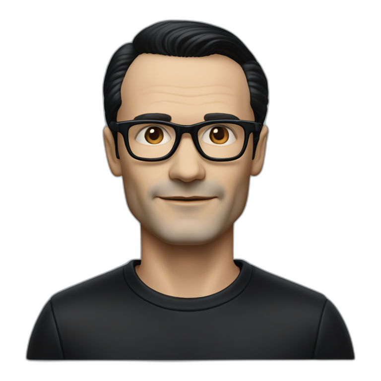 photo realistic Ralf Hutter from Kraftwerk, black hair, black glasses ...