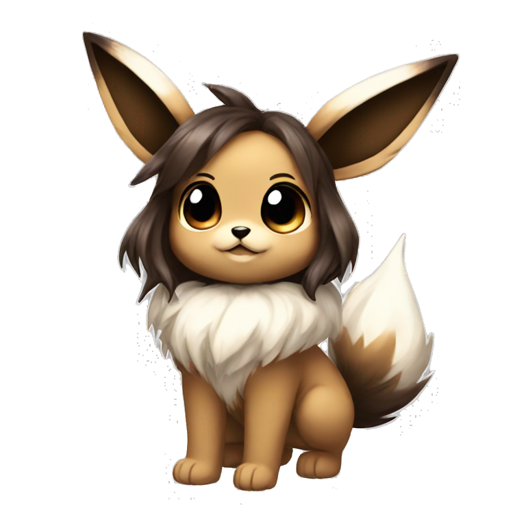 Kawaii Pale Eevee with dark brown long emo hair covering her eyes Full ...