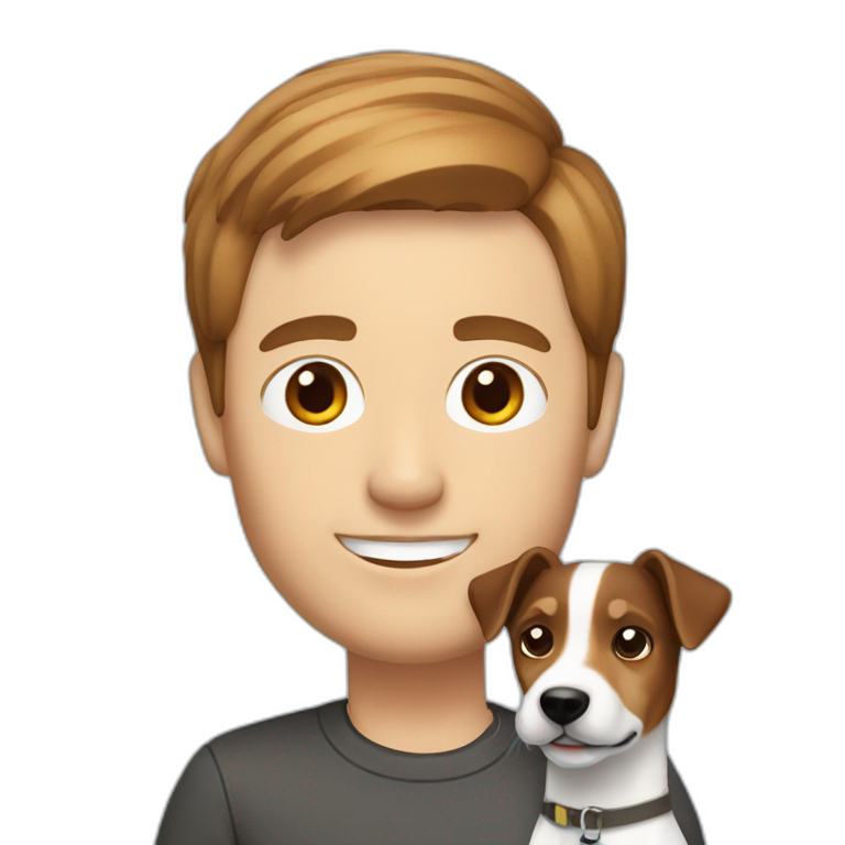 Man with modern hair cut brown hair green eyes with jack russell ...