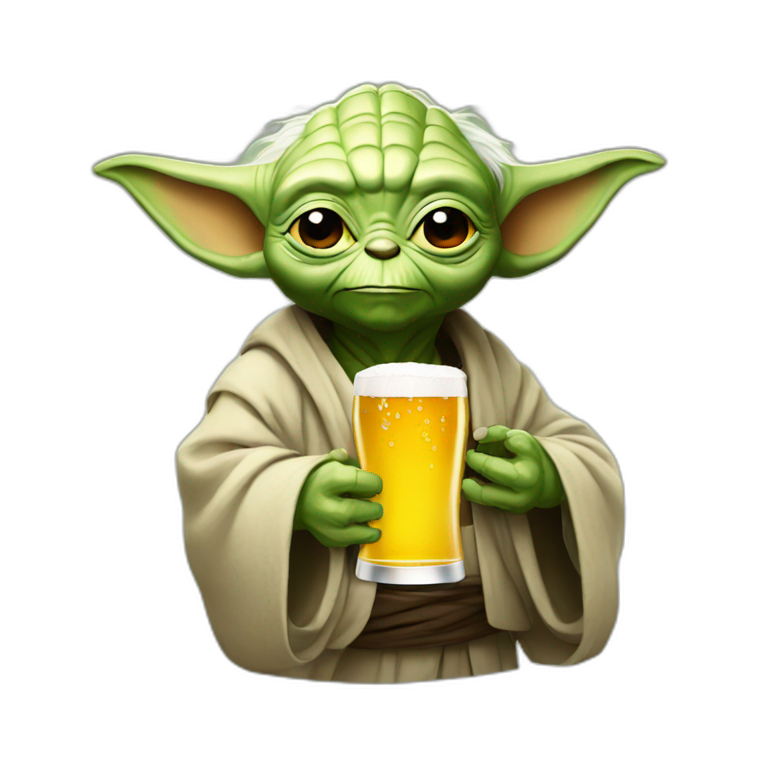 Yoda drinking a beer | AI Emoji Generator