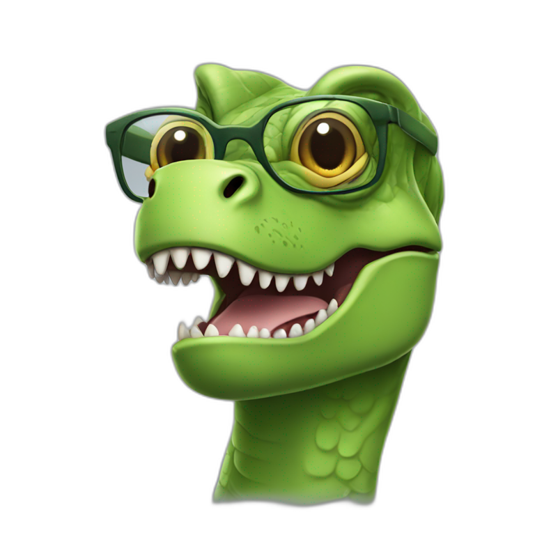 elderly green t rex with glasses | AI Emoji Generator