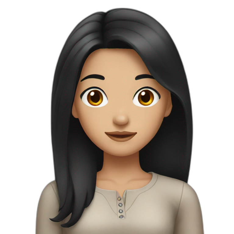 Camera girl hair black eyes Brown sweater black | AI Emoji Generator