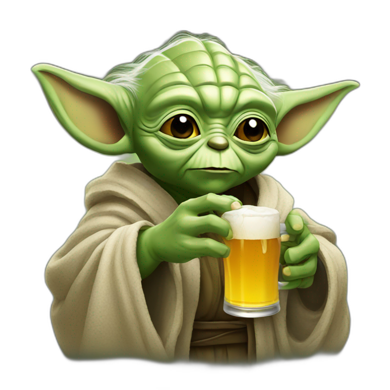 Yoda drinking a beer | AI Emoji Generator