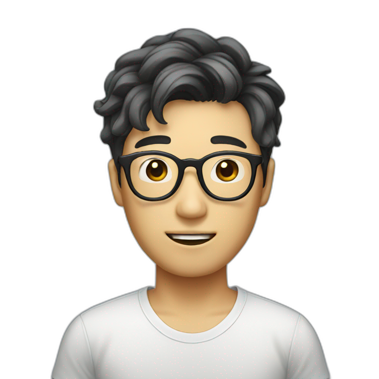 Vocalist with glasses and microphone korean short-hair | AI Emoji Generator