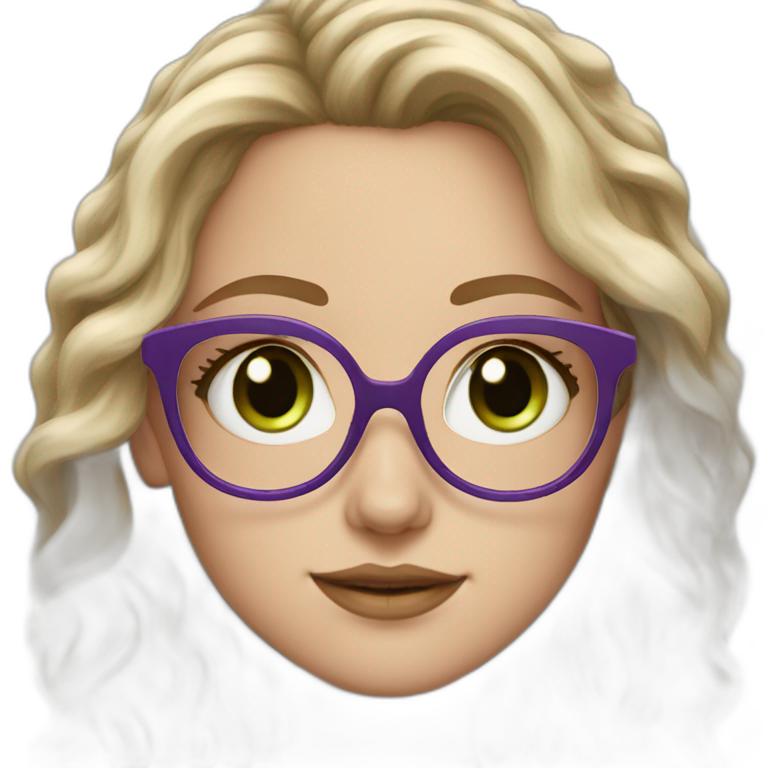 White Girl Purple Wavy Hair Green Eyes Square Glasses Ai Emoji Generator 6454